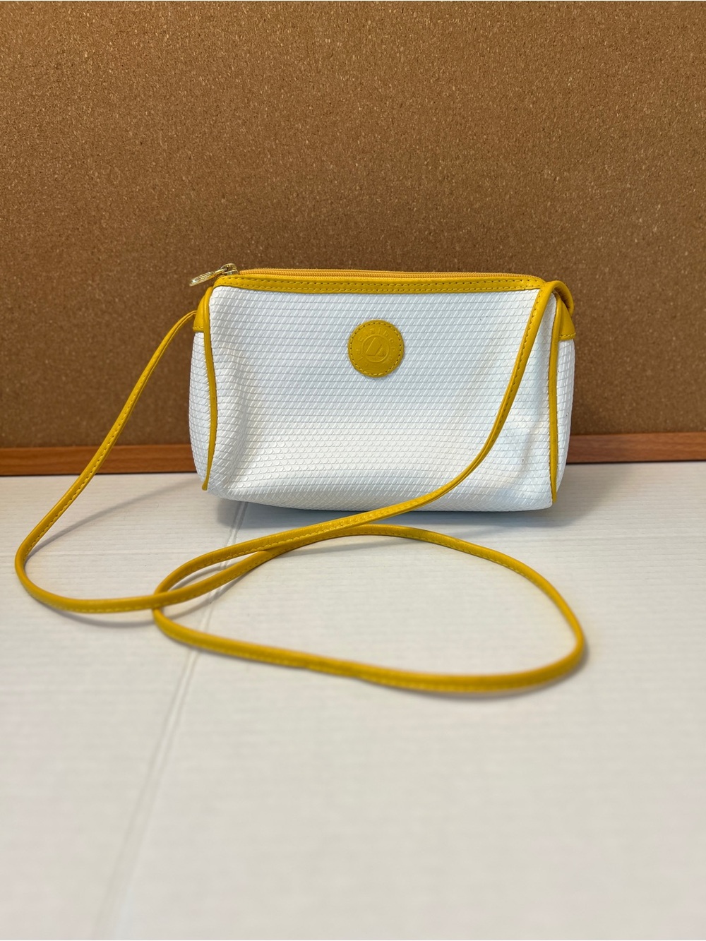 Liz Claiborne White Crossbody Purse 1983 Vintage Yellow Leather Trim